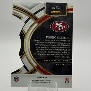 Deebo Samuel 2023 Select Premier Level Zebra Prizm Die-cut back