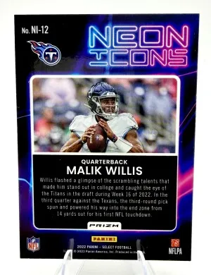 2022 Select Neon Icons MALIK WILLIS Zebra Prizm ROOKIE SSP back