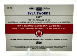 2024 Topps Chrome New Hire SYLA SWORDS McDonald’s Refractor AUTO /75 back