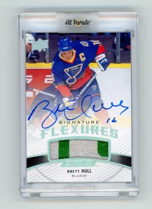 2019-20 Upper Deck Engrained BRETT HULL Rare ON-CARD AUTO AUTOGRAPH STICK St Louis Blues HOF Signature Flexures front