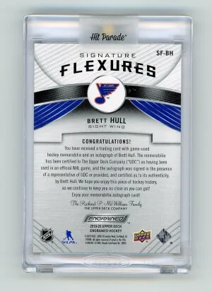 2019-20 Upper Deck Engrained BRETT HULL Rare ON-CARD AUTO AUTOGRAPH STICK St Louis Blues HOF Signature Flexures back