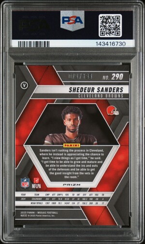 2025 Panini Mosaic Shedeur Sanders Orange Color Match /199 PSA 9 back