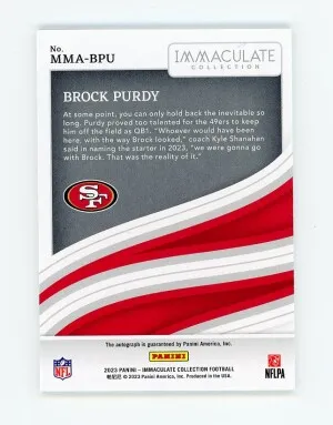 2023 Panini Immaculate BROCK PURDY Rare MODERN MARKS GOLD AUTO AUTOGRAPH #/49 San Francisco 49ers back