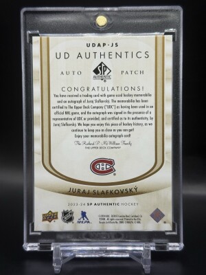 2023-24 SP Authentic Juraj Slafkovsky UD Authentics Patch Auto /50 #UDAP-JS back