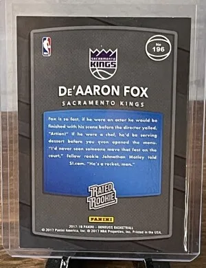 DE’AARON FOX RC 2017 Donruss Rated Rookie Base back