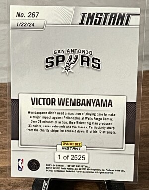 VICTOR WEMBANYAMA RC 2023 Panini Instant 267 Print Run /2525 back