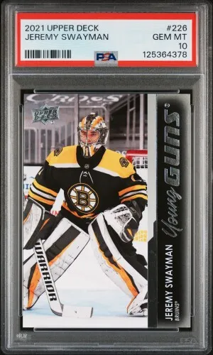 2021-2022 Upper Deck Jeremy Swayman Young Guns PSA 10 front