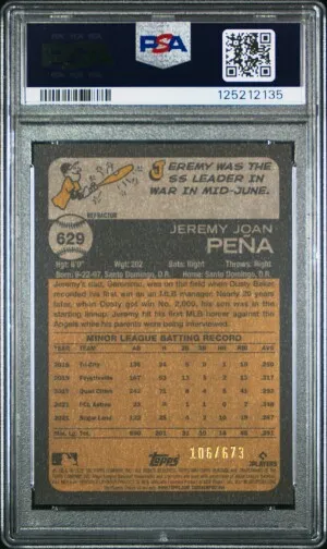 2022 Topps Heritage Jeremy Pena #629 Chrome Refractor 106/673 PSA 9 back