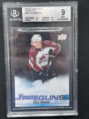 Cale Makar Clear Cut Young Guns BGS 9 (two 10s) front