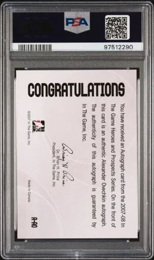 2007 In The Game Heroes & Prospects Autographs Alexander Ovechkin Heroes & Prospects Auto. back