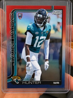 Travis Hunter Rookie Card Topps Chrome 2025 Red/White/Blue Parallel front