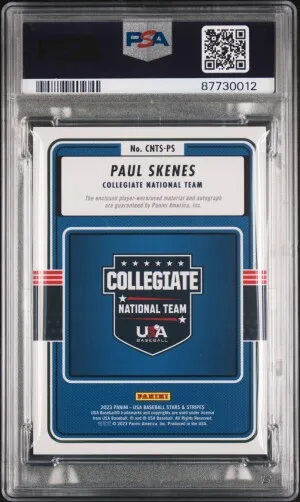 2023 PANINI STARS & STRIPES USA COLLEGIATE NATIONAL TEAM SIGNATURES MATERIALS #CNTSPS PAUL SKENES COLLEGIATE NAT TEAM SIG MAT back