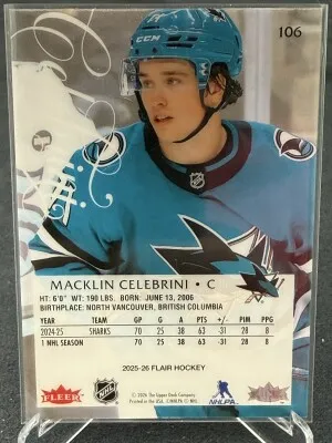 2025-26 Fleer Flair - Macklin Celebrini - 106 back