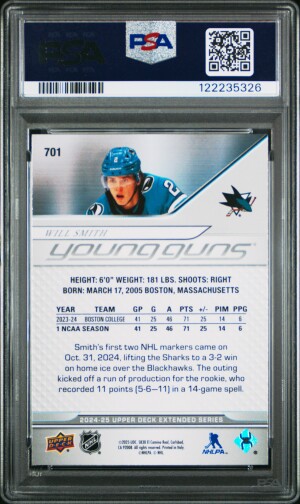 2024-25 Upper Deck Extended Series - Will Smith - Young Guns - PSA 9 - 701 back