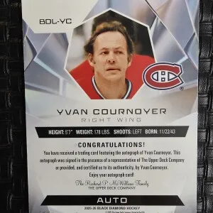 2025-26 UD Black Diamond Yvan Cournoyer Diamond Legends Auto 09/25 back
