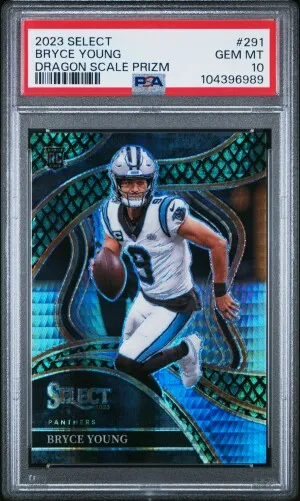 2023 Panini Select BRYCE YOUNG Rookie Card RC DRAGON SCALE PRIZM #/70 - Carolina Panthers - PSA 10 GEM MINT front