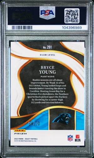 2023 Panini Select BRYCE YOUNG Rookie Card RC DRAGON SCALE PRIZM #/70 - Carolina Panthers - PSA 10 GEM MINT back