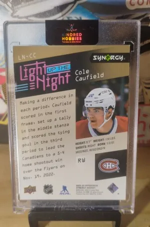 2023 UD Synergy Cole Caufield Light Up The Night Gold 1/1 back