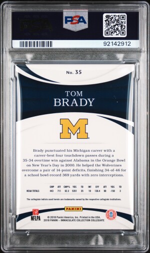 2018 Panini Immaculate Collegiate Tom Brady Red back