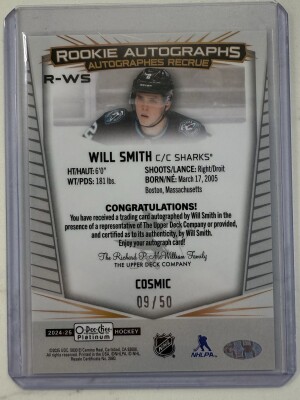 Will Smith OPC Platinum Cosmic Rookie Auto /50 back