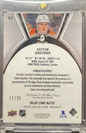 Cutter Gauthier Blue Line Auto /35 back