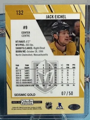 2023-24 O-Pee-Chee Platinum Jack Eichel Seismic Gold /50 back
