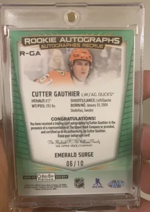 2024-25 O-Pee-Chee Platinum - Rookie Auto Cutter Gauthier Emerald Surge /10 SSP back