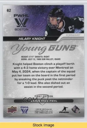 2024 Upper Deck Pwhl 1st Edition Hilary Knight #62 Outburst Young Guns back
