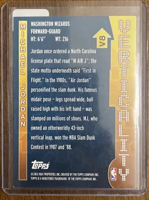 Topps 2002-03 Verticality Insert #V8 Michael Jordan Washington Wizards back