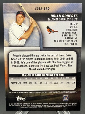 Brian Roberts (Orioles) 2025 Topps Stadium Club On Card Auto Yellow Parallel #SCBA-BRO back