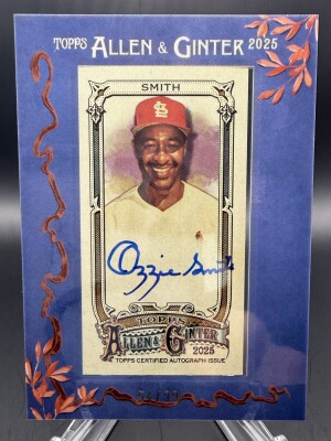 Ozzie Smith (Cardinals) 2025 Topps Allen & Ginter Blue Framed Mini Auto 54/99 #MA-OS front