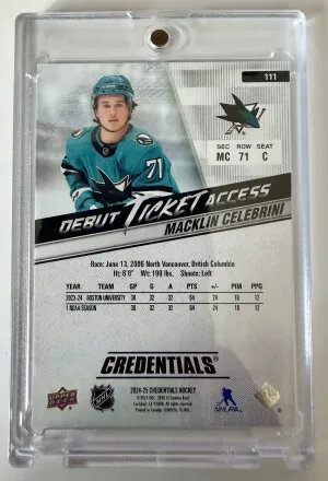 2024 Upper Deck Credentials Debut Ticket Access Macklin Celebrini Rookie /999 back