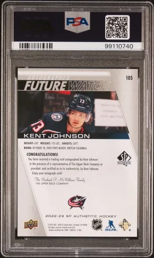 2022 SP Authentic Kent Johnson Future Watch 546/999 PSA 10 Auto 10 back
