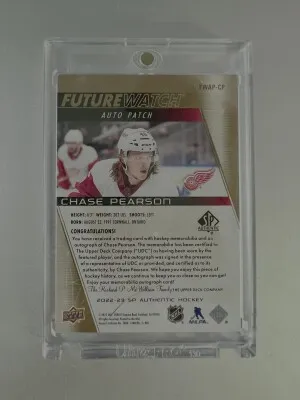 2021-22 Upper Deck SP Authentic Future Watch Auto Patch Chase Pearson /100 back