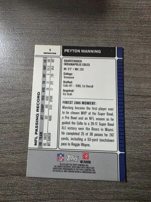 2007 Finest Peyton Manning Refractor back