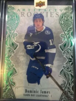 2025-26 Artifacts Rookies Dominic James Emeralds Glow 82/99 front