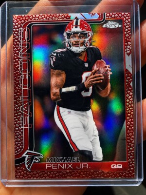 Michael Penix Jr 2025 Topps Chrome Leather Refractor #15 Falcons front