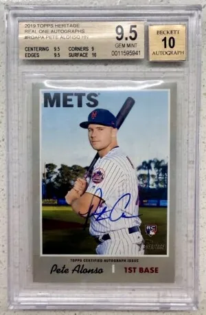 2019 Topps Heritage Real One Autographs Pete Alonso HN BGS 9.5 front