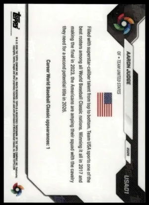 USA01 Aaron Judge 2026 Topps Now World Baseball Classic - Team Set USA back