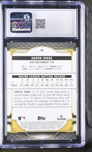 2022 Topps Triple Threads #46 Aaron Judge/125 CGC 8 back