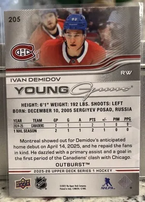 2025 UPPER DECK | OUTBURST IVAN DEMIDOV 205 back