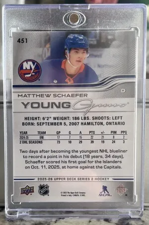 2025-2026 Upper Deck Young Guns Series 2 Matthew Schaefer #451 back