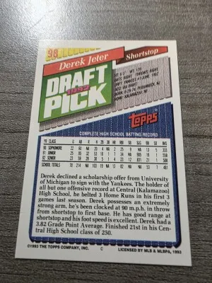 1993 Topps Derek Jeter back