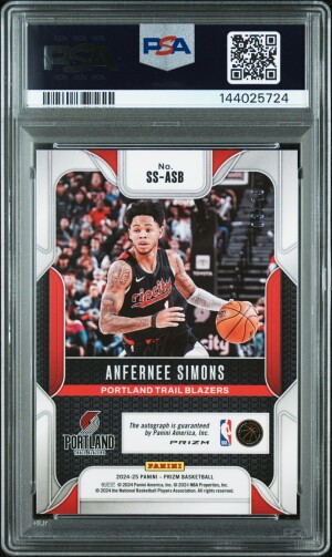 2024 Panini Prizm Sensational Signatures Anfernee Simons Sens Sig-Gold Shimmer Fotl PSA 10 POP 2 back