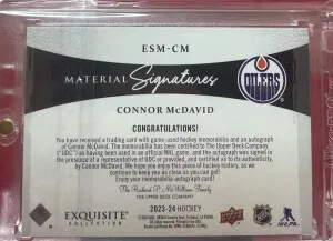 Connor McDavid Exquisite Patch Auto /5 (Oil Drop) back