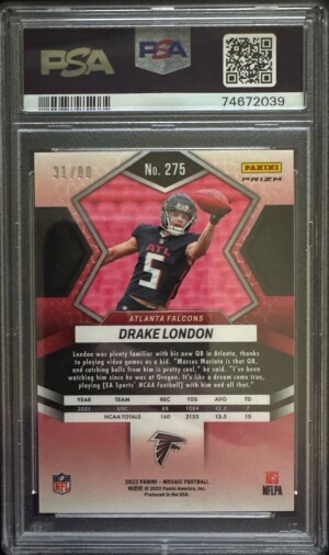 2022 Mosaic Drake London Red/Yellow Fusion Choice /80 RC PSA 10 back