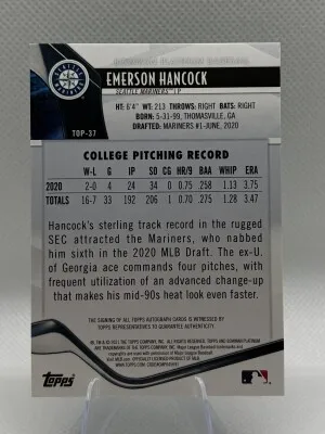 2021 Bowman Platinum Emerson Hancock Green Auto /99 back