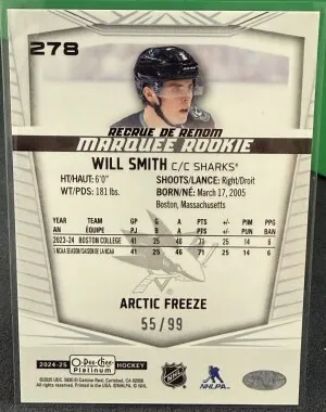 2024-25 O-Pee-Chee Platinum - Will Smith - Arctic Freeze - 55/99 - #278 back