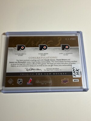 2011-12 The Cup Trios Patch Flyers Giroux Brière Van Riemsdyk back