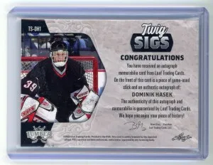 2021-22 Leaf Lumber Dominik Hasek Twig Sigs Autograph Stick 13/40 back